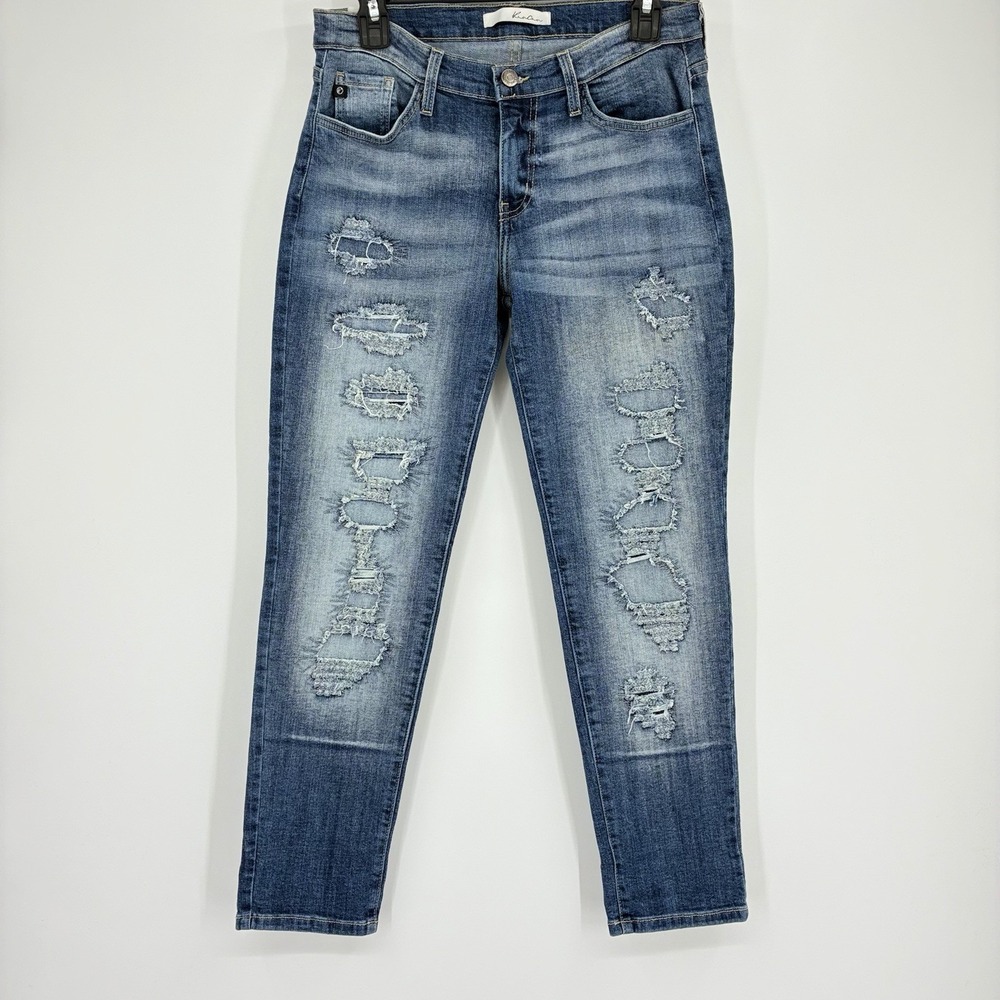 Kancan Women's Skinny Blue Jeans Distressed Made In USA Size 25